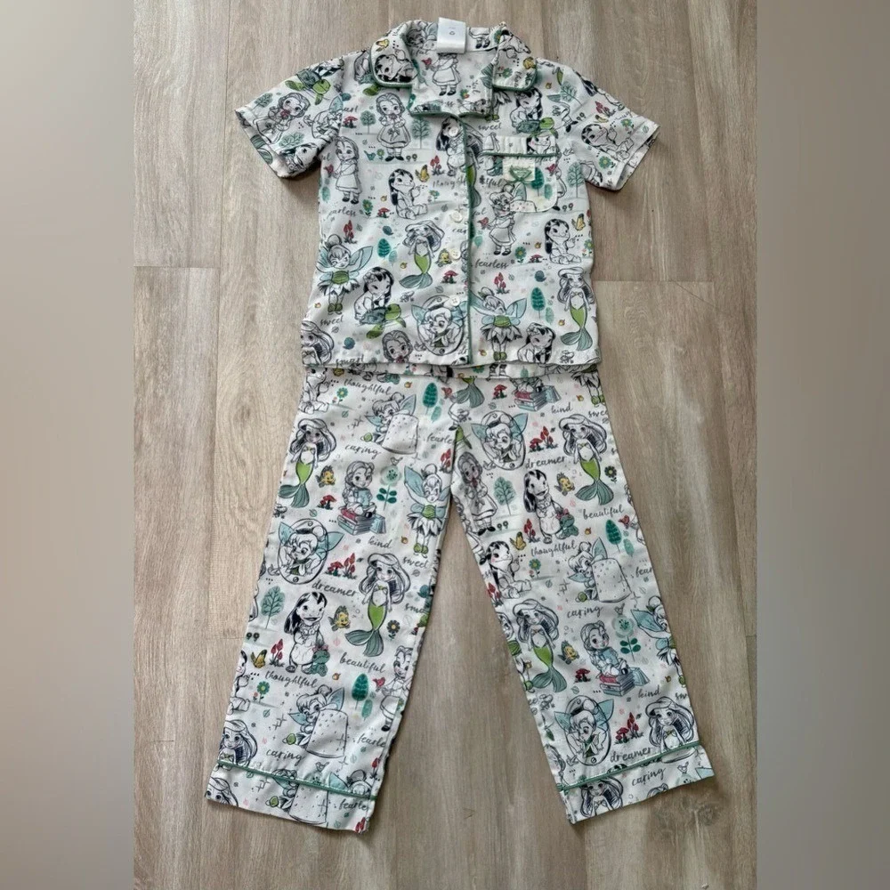 Disney Animators Collection Princess Ariel Belle Tinker Bell Toddler 4T Pajamas